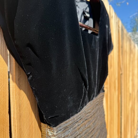 Vintage Dress 80s Black Velvet Gold Lame Fitted Formal Cocktail Sheath S - Picture 10 of 16